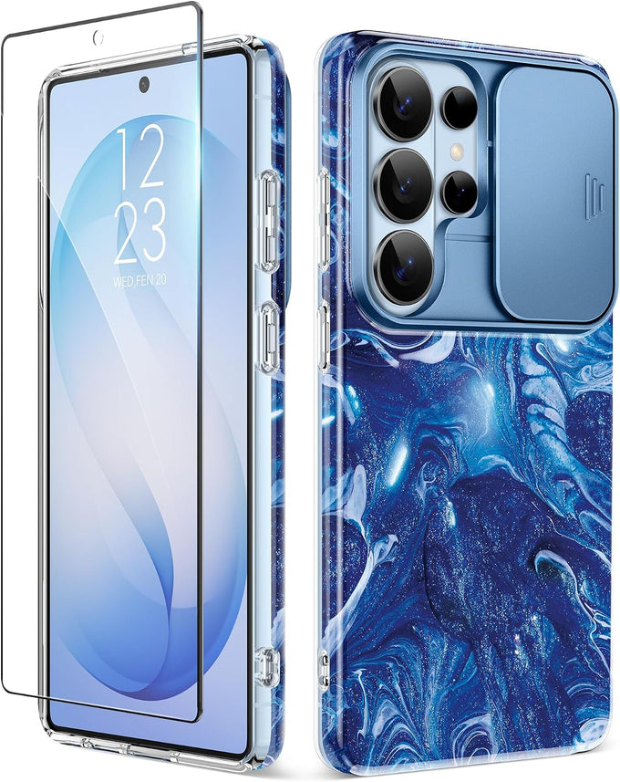 GVIEWIN for Samsung Galaxy S26 Ultra Case with Slide Camera Cover Marble