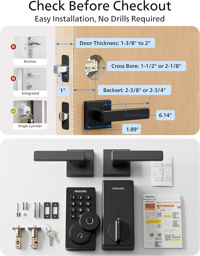 Philips WiFi Keypad Deadbolt with Handle, Built-in WiFi, APP Remote Control
