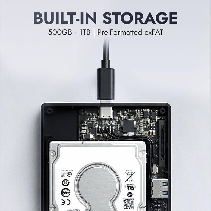 Nexus 500GB Portable External Hard Drive with Built-in Docking Station 5-in-1 USBC Hub, USB 3.1 10Gbps, SD & MicroSD, Bus-Powered, Compatible with MacBook, Laptop, iPad (500GB + 5-IN-1 DOCK)