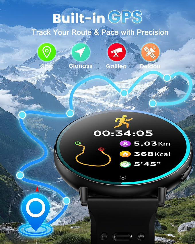 GPS Smart Watches for Men, 1.39" AMOLED Screen Smartwatch, Bluetooth Call/100+ Sport Modes/GPS/Compass/Heart Rrate/Blood Pressure, Fitness-Tracker, Smartwatch for Android iPhone(Gray& Black)