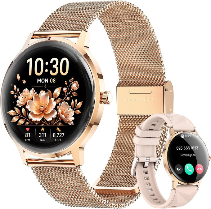 WalkerFit Smart Watch for Women Android/iPhone, 1.32" Curved AMOLED 2 Bands