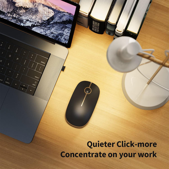VssoPlor Wireless Mouse, 2.4G Slim Computer Laptop Mouse, Black and Gold
