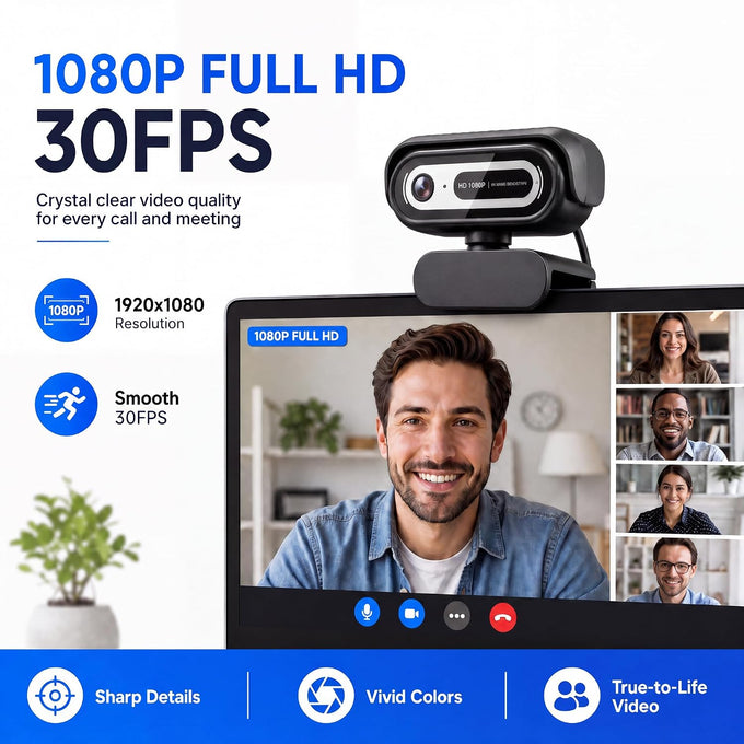 1080P Webcam for PC,90°FOV Web Camera with Noise-Canceling Microphone, USB Plug-and-Play Computer Camera, 30FPS &Privacy Cover Web Cam for Online Calling/Conferencing, Laptop/PC
