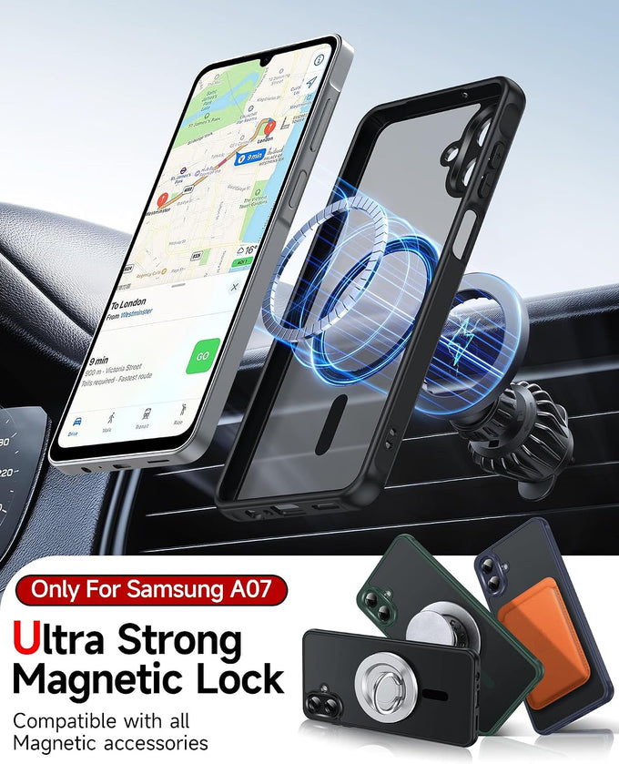 LeYi for Samsung A07 Phone Case [Magnet Fit] Slim Frosted Translucent Black