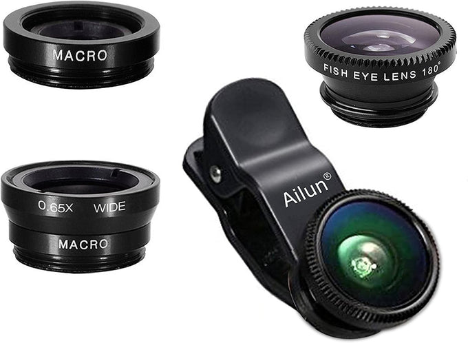 Ailun Phone Lens, 3 in 1 Clip on Fish Eye Lens+Wide Angle+Macro Lens