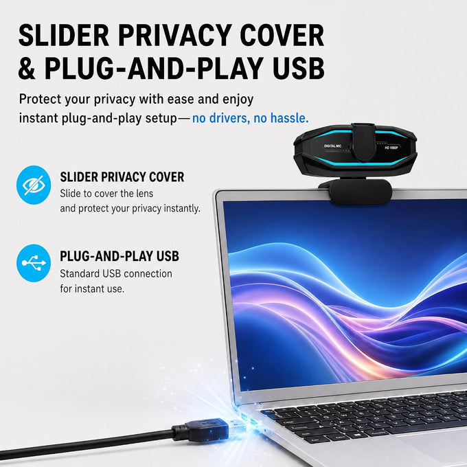1080P Webcam with Microphone, Full HD Web Camera with RGB Light for Pc, Light Correction and Noise Cancellation Streaming Webcam, USB Computer Camera with Privacy Cover ,Plug and Play PC Web Cam