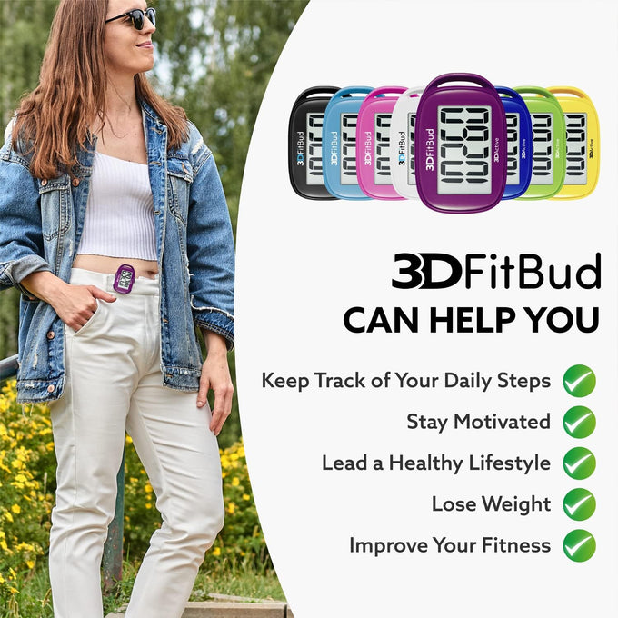 3DFitBud Simple Step Counter Walking 3D Pedometer by 3DActive with Clip, Lanyard Accurate Step Tracker Large Display, Easy to Use for Kids Men Women Adult Seniors Daily Step Tracking - A420S