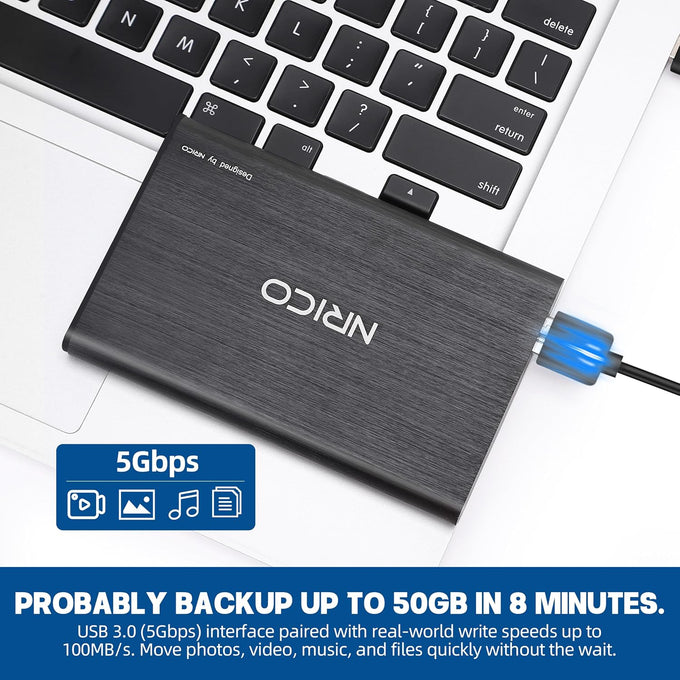 NRICO Ultra Slim 750GB Portable External Hard Drive USB3.0 HDD Storage Compatible for PC, Desktop, Laptop,Mac,PS4, Xbox one (Black, 750, GB)