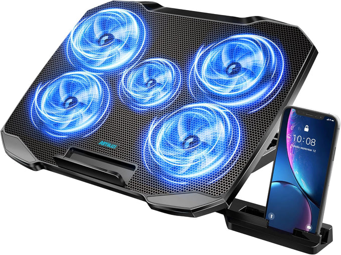 AIMIUZI Laptop Cooling Pad, Gaming Laptop Cooler with 9 Quiet Fans, Laptop Cooling Stand for 12-17 Inch, Laptop Computer Fan with 5 Height Adjustable,2 USB Ports,1 Phone Stand