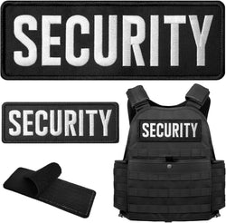 WILDREEDS 2 Pieces Hook and Loop Security Patches, Tactical Security Embroidery Patch for Police Vest Jacket Back Panel(1Pcs Small and 1Pcs Large, Black)