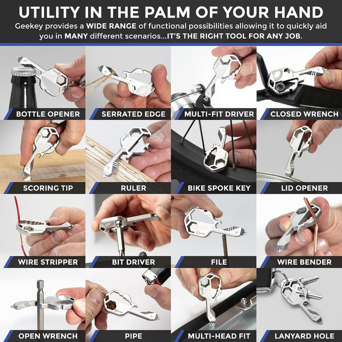 Geekey Keychain Multitool – Key Tool with 16+ Functions | Bottle Opener