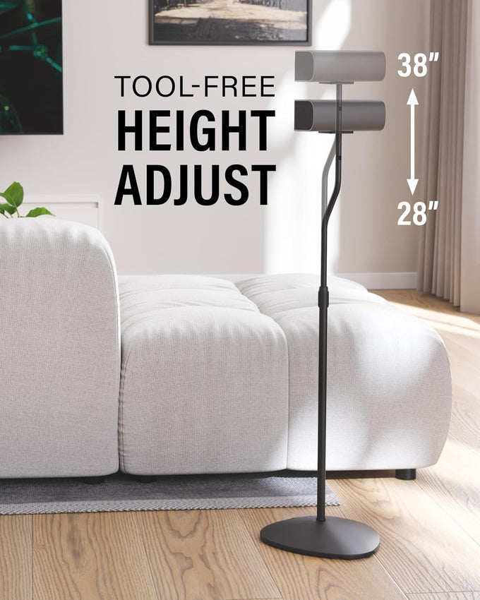 SANUS Speaker Stands Pair for Satellite & Bookshelf Speakers up to 3.5lbs – 10” Height Adjustment – Includes L-Shaped Bracket & Keyhole Adapter for Compatibility – Easy DIY Assembly