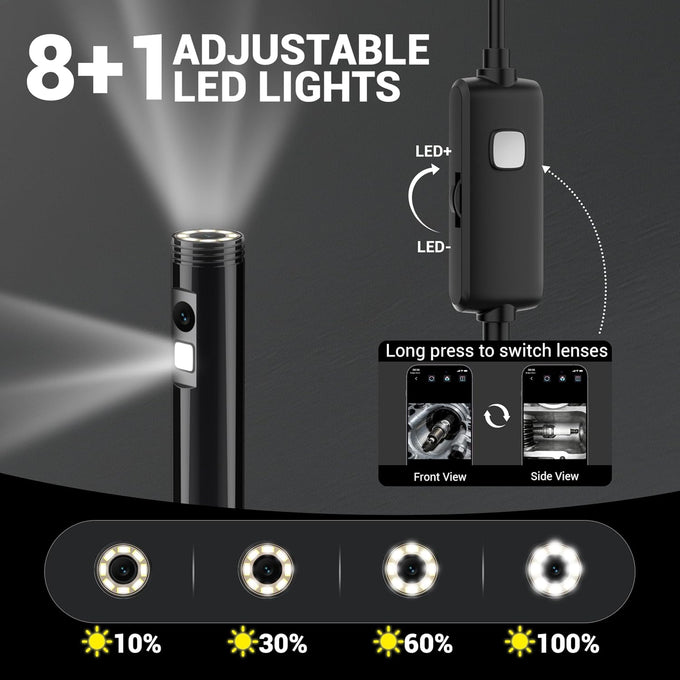 Dual-Lens Endoscope Camera with Light, 1920P HD Borescope Inspection Camera
