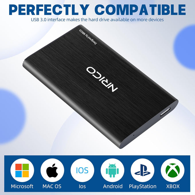 NRICO Ultra Slim 750GB Portable External Hard Drive USB3.0 HDD Storage Compatible for PC, Desktop, Laptop,Mac,PS4, Xbox one (Black, 750, GB)