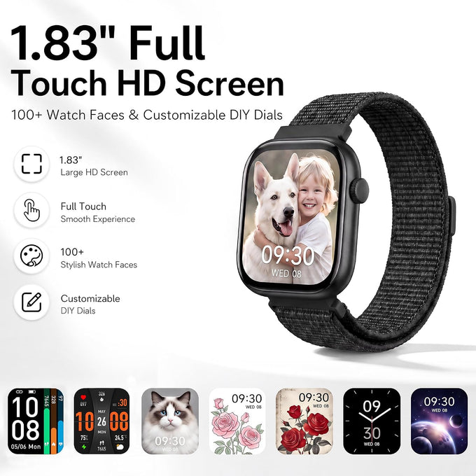 Smart Watch for Women Men, Answer/Make Call, 1.83"HD Touchscreen, 2 Bands