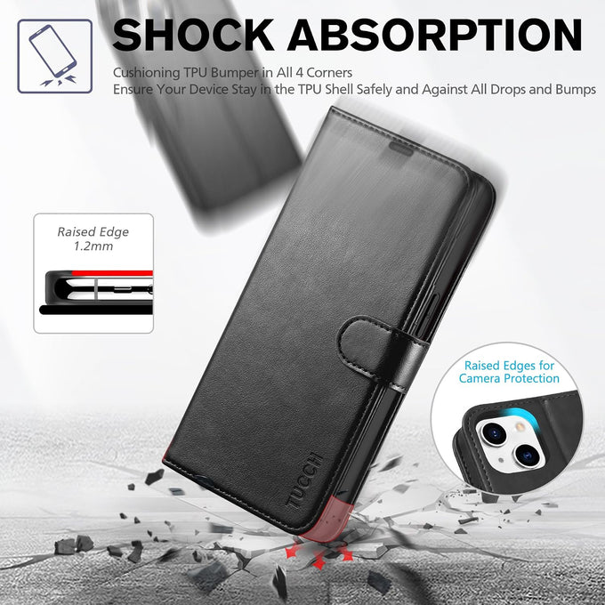 TUCCH Wallet Case for iPhone 14 (6.1") 2022, 4 Card Holders, Black