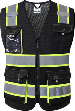 JKSafety Safety Vest for Men Women Hi Vis Reflective Vest JK220 Black L
