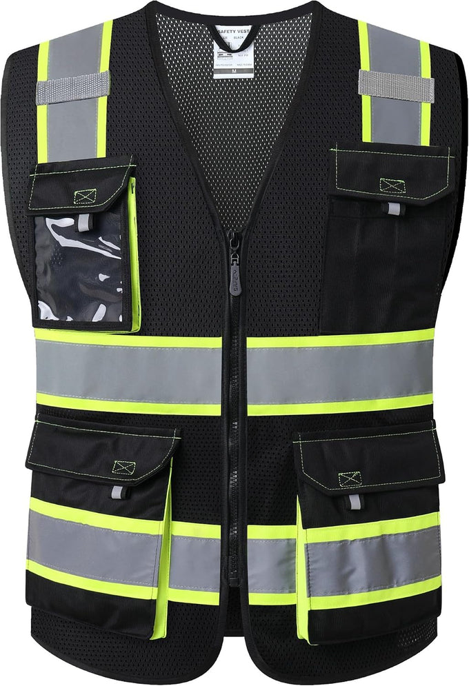 JKSafety Safety Vest for Men Women Hi Vis Reflective Vest JK220 Black L
