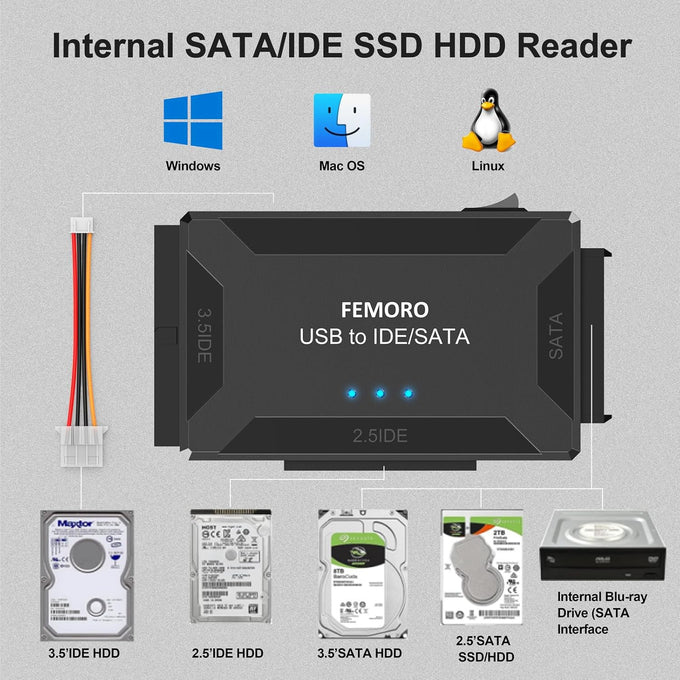 Hard Drive Reader USB 3.0 & Type C to SATA IDE Adapter, Data Recovery Kit