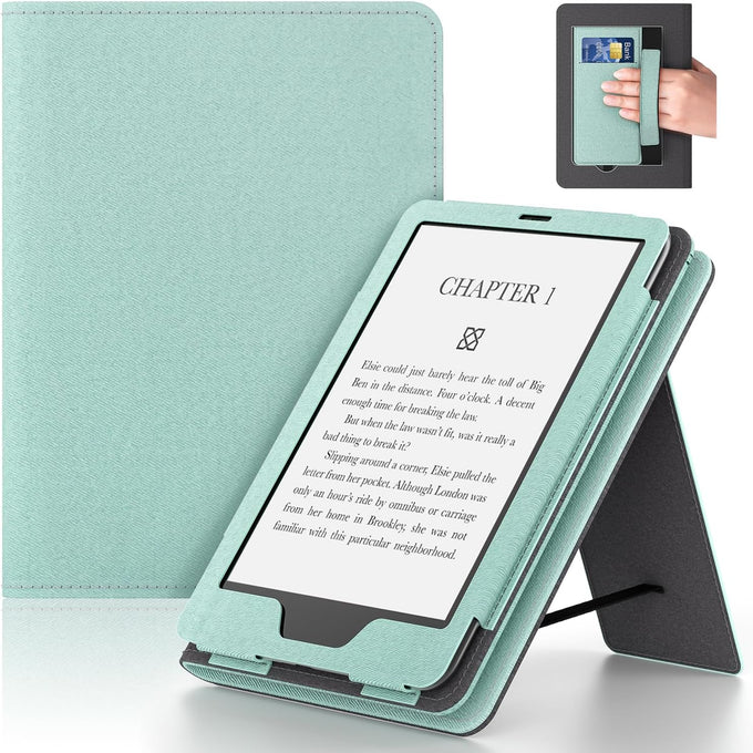 6in Tablet Case with Stand and Hand Strap,Incompatible with Old Version, Durable Synthetic Leather Cover with Auto Sleep Wake, Dark Blue