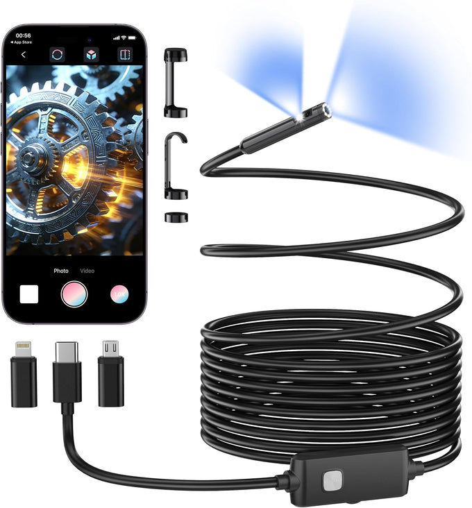 Dual-Lens Endoscope Camera with Light, 1920P HD Borescope Inspection Camera