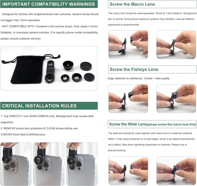 Ailun Phone Lens, 3 in 1 Clip on Fish Eye Lens+Wide Angle+Macro Lens