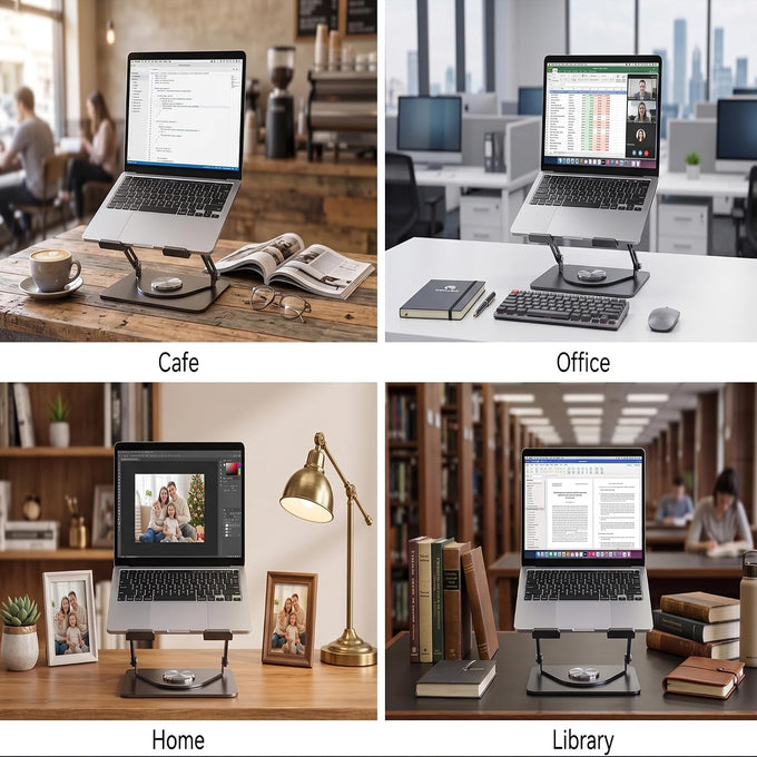 Laptop Stand with Cooling Fan& RGB Lighting,360° Rotating Iron Laptop Riser