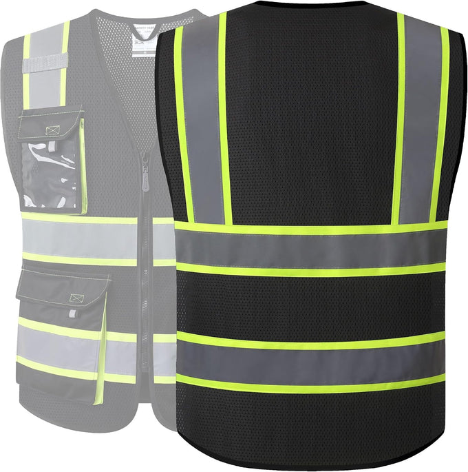 JKSafety Safety Vest for Men Women Hi Vis Reflective Vest JK220 Black L