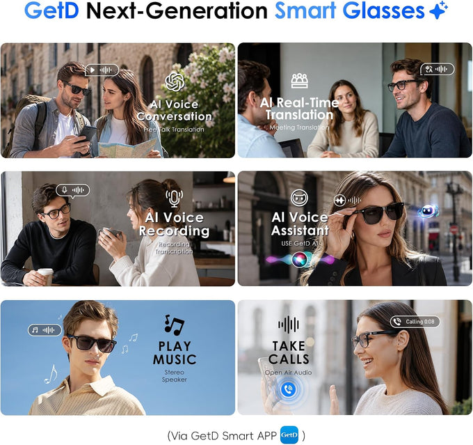 GetD AI Glasses, Smart Glasses Powered by ChatGPT, Real-Time AI Translation