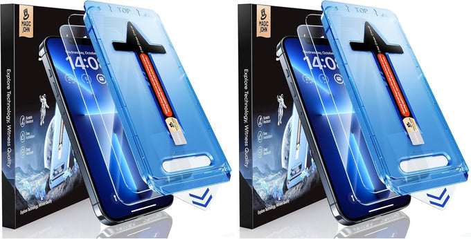 MAGIC JOHN 2 Pack for iPhone 13 Pro Max/iPhone 14 Plus 6.7 inch Tempered Glass Screen Protector, Auto Dust-Elimination Installation, Bubble Free, HD Clear, Easy Installation