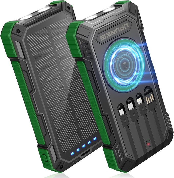 BLASOUL Solar Power Bank,49800mAh Wireless Portable Phone Charger with 4 Built-in Cables,22.5W Fast Charging USB-C in/Output External Battery Pack for iPhone,Android,Perfect for Hiking/Camping