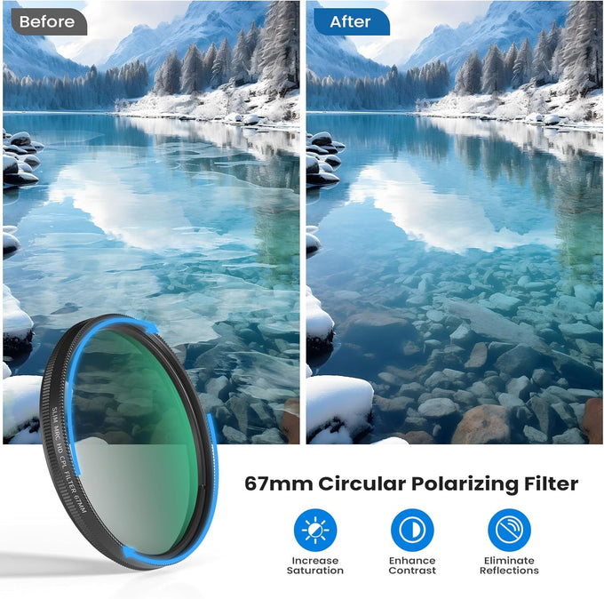 67mm CPL Filter for Phone/DSLR, HD Circular Polarizing Filter