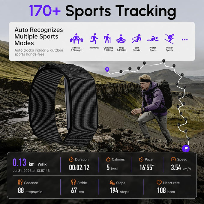 Screenless Fitness Smart Bracelet,24/7 Sleep & Health Tracker