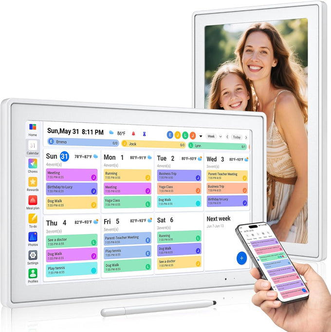 Smart Digital Calendar 10.1 Inch, Electronic Family Calendar Planner with Touchscreen, Shared Chore Chart, Meal Planner, To Do List & Schedule Board, WiFi Digital Family Command Center, Photo Frame