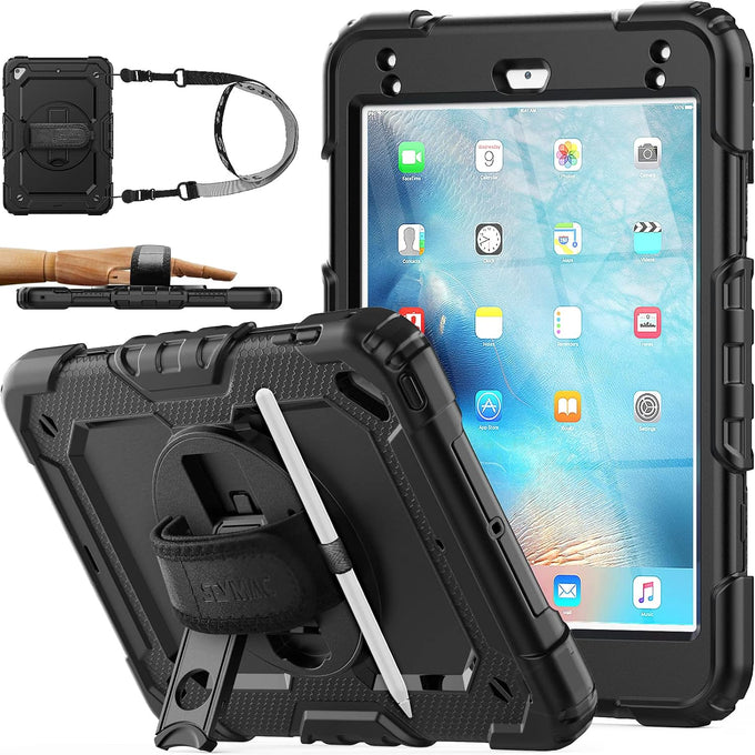 SEYMAC stock Case for iPad (A16) 11th/10th Generation 11''/10.9'' 2025/2022, Full-Body Drop Protection Case with Screen Protector &360° Rotate Hand Strap/Stand, Black