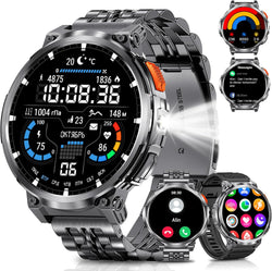 1.85" Big Screen Military Smart Watch for Men with Flashlight, 930mAh Large Battery, IP68 Waterproof, Bluetooth Calling, 114 Sports Modes, Heart Rate/Sleep Monitor for iPhone & Android