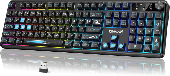 Redragon K521KS Wireless Gaming Keyboard, Tri-Mode BT/2.4G/USB-C RGB Mechanical Feeling Keyboard with Multimedia Keys, 4000mAh Battery, Anti-Ghosting, Compatible with PC - Upgrade