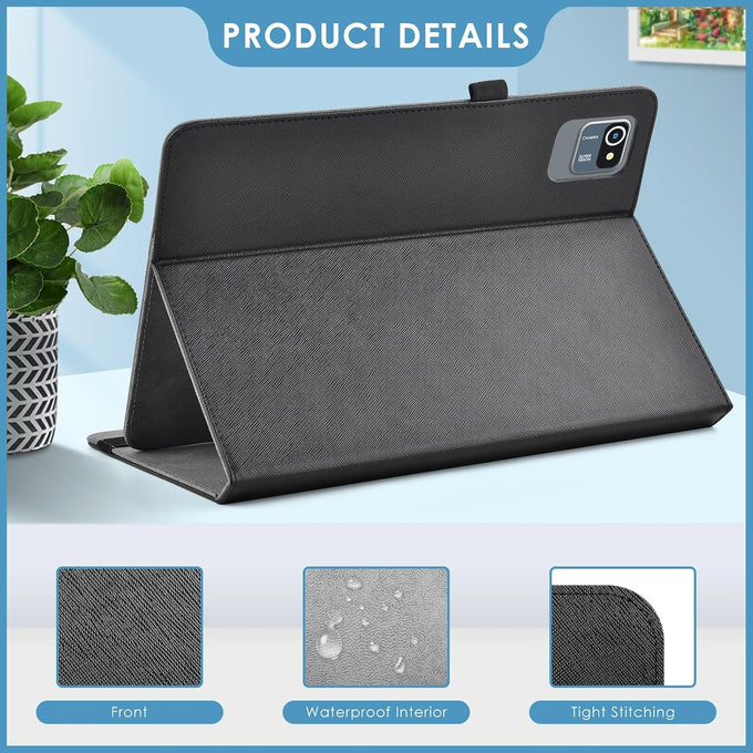 DETUOSI PU Leather 10.1 Inch Tablet Case with Rear Camera Hole, Black