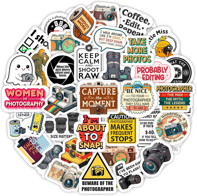 100Pcs Photography Stickers for Water Bottle and Laptop - Photography Party Supplies - Gifts for Photographer - Photo and Camera Stickers - Gift for Women & Men