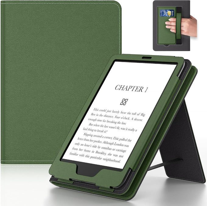 6in Tablet Case with Stand and Hand Strap,Incompatible with Old Version, Durable Synthetic Leather Cover with Auto Sleep Wake, Dark Blue