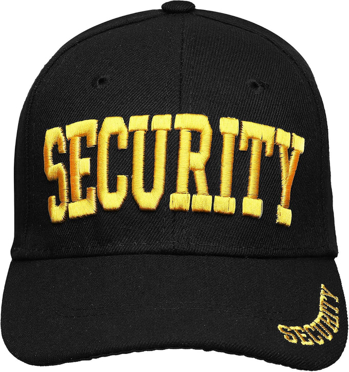 Falari Security Hat Baseball Cap - Gold or White Embroidery Security Front, Bill & Back - Adjustable Size