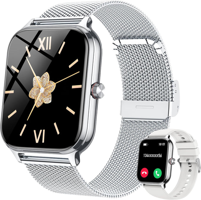 Smart Watch 2026 Upgrade for Women Men Android & iPhone [2 Bands, 44mm case, 1.83''], Alexa Built-in, Make/Answer Call, HR SpO2 Sleep Stress Monitor Fitness Tracker, IP68 Waterproof Step Counter Watch