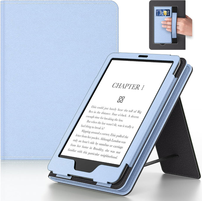 6in Tablet Case with Stand and Hand Strap,Incompatible with Old Version, Durable Synthetic Leather Cover with Auto Sleep Wake, Dark Blue