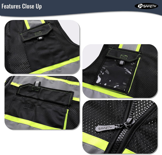 JKSafety Safety Vest for Men Women Hi Vis Reflective Vest JK220 Black L