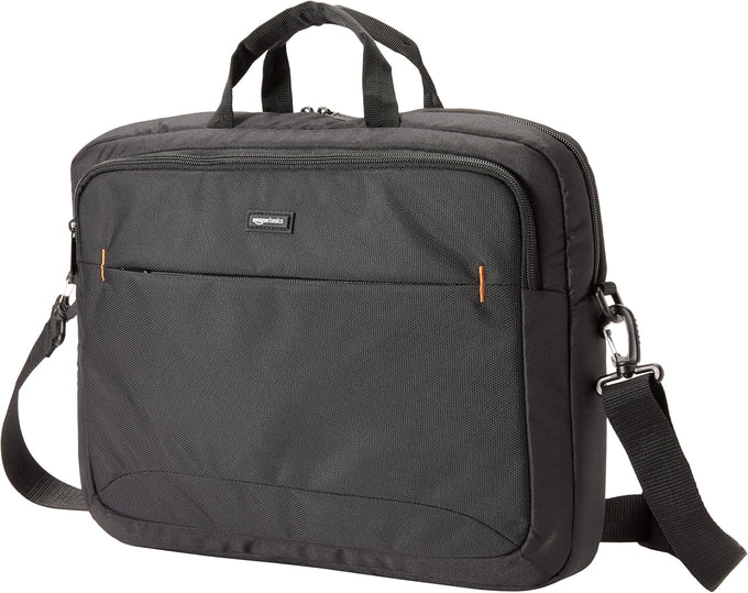 Amazon Basics 15.6 in Laptop Bag with Shoulder Strap and Handle, Large Capacity, Spacious Compartments, Black