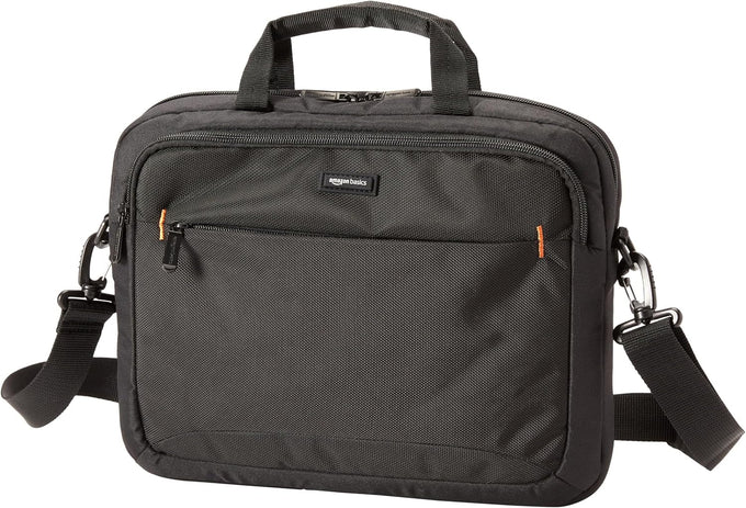 Amazon Basics 15.6 in Laptop Bag with Shoulder Strap and Handle, Large Capacity, Spacious Compartments, Black