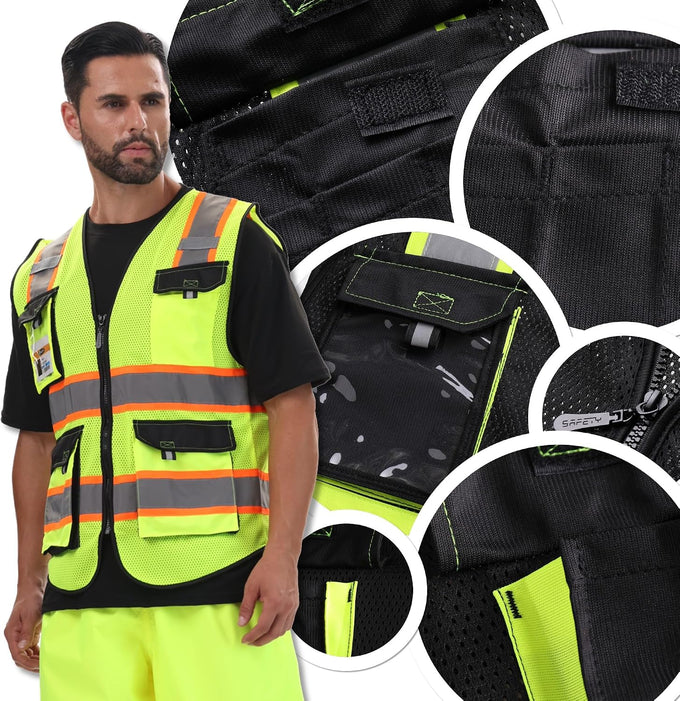 JKSafety Safety Vest for Men Women Hi Vis Reflective Vest JK220 Black L