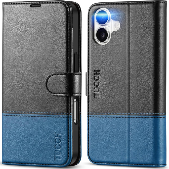 TUCCH Wallet Case for iPhone 16 (6.1") 2024, 4 Card Holders, Black