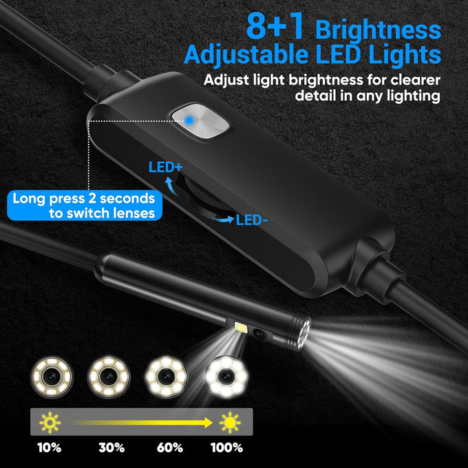 [Dual-Lens] Endoscope Camera with Light,1920P HD Borescope Inspection Tools