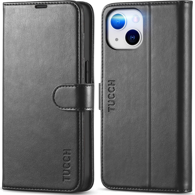 TUCCH Wallet Case for iPhone 14 (6.1") 2022, 4 Card Holders, Black